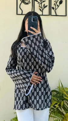 M Rani Women Printed Straight Kurta(Black)