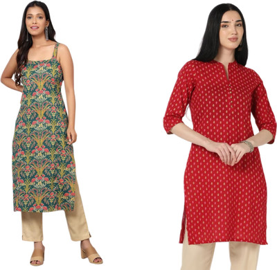 KALLAXI Women Printed Straight Kurta(Multicolor)