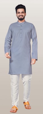 5stitch Men Self Design Straight Kurta(Grey)