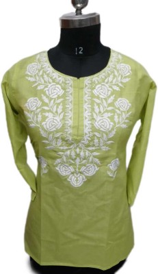 Sheeraz khan Women Chikan Embroidery A-line Kurta(Light Green, White)