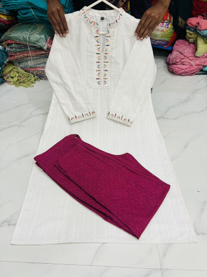 Hmi Creation Women Embroidered A-line Kurta(White)