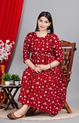 jiyanshi fashion Women Printed Flared Kurta(Red)