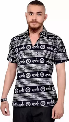 Madhav Mishri Men Printed Straight Kurta(Black, White)