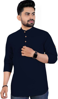BHUVIKOO Men Solid A-line Kurta(Dark Blue)