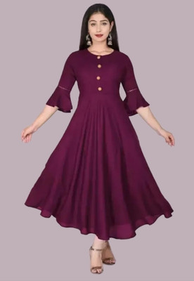 RajikulGarments Women Solid Anarkali Kurta(Purple)