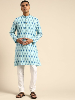 Rajubhai Hargovindas Men Printed Straight Kurta(Blue)