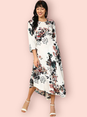 mk creation Women Printed Anarkali Kurta(White)