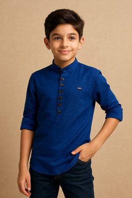PEPILIO Boys Solid Straight Kurta(Blue)
