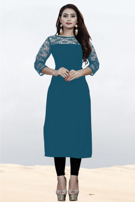 Maheshvi Women Solid Straight Kurta(Blue)