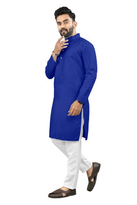 Shree Dutt Creation Men Solid Straight Kurta(Blue)