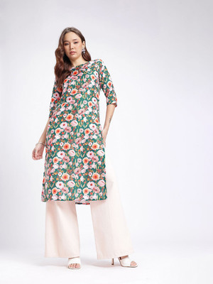 Anouk Rustic Women Floral Print Straight Kurta(Multicolor)