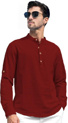 Yugnik Men Solid Straight Kurta(Maroon)
