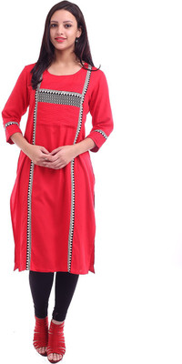 INARA ROBES Women Printed Straight Kurta(Red, Black)