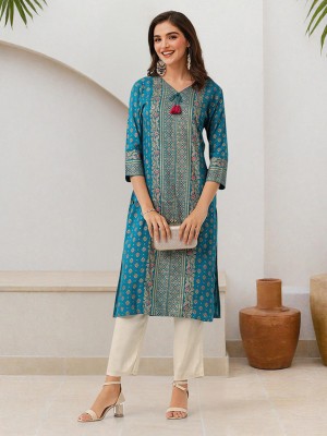 Ishin Women Abstract Straight Kurta(Green)