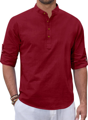 ZIRPIX Men Solid Straight Kurta(Maroon)