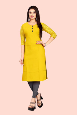 HOFC Women Solid Straight Kurta(Yellow)