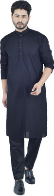 DRESSED UP DIVAS Men Solid Straight Kurta(Black)