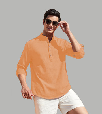 UNIFAV Men Solid Straight Kurta(Orange)