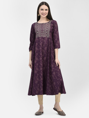 Span Women Self Design A-line Kurta(Purple)