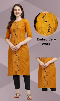 Virass Creation Women Printed Straight Kurta(Yellow)