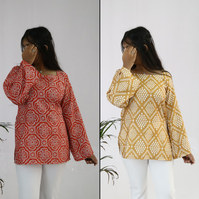 aanzri Women Printed, Paisley A-line Kurta(Pink, Red)