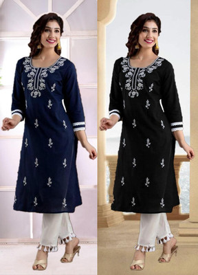 SISTO Women Chikan Embroidery A-line Kurta(Multicolor)