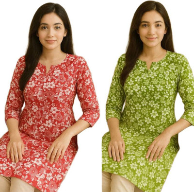ssf Women Printed A-line Kurta(Red, Green)