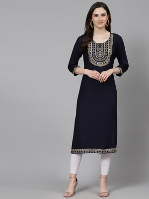 oceanabode Women Embroidered A-line Kurta(Black)