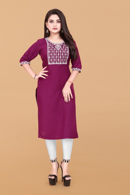 KNG TEXTILE Women Embroidered A-line Kurta(Purple)