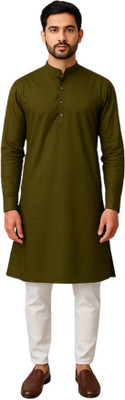 AARVI COLLECTION Men Solid A-line Kurta(Green)