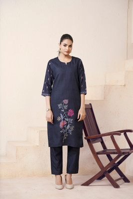 Eluyani Women Printed A-line Kurta(Silver)