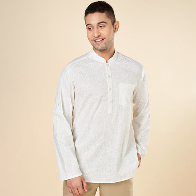 Indus Route by Pantaloons Men Printed A-line Kurta(White)