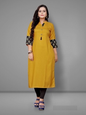 RIAANA Women Solid A-line Kurta(Yellow)