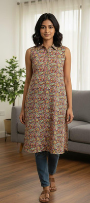 Alliya t blue Women Printed Flared Kurta(Maroon)