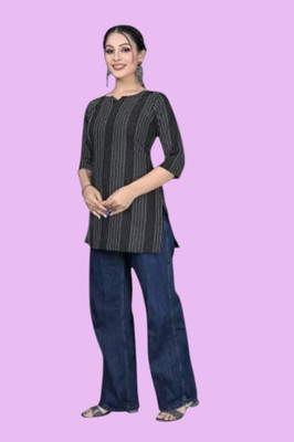texpa Women Printed Straight Kurta(Grey)