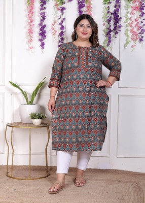 akritik Women Printed Straight Kurta(Blue)