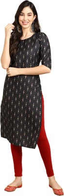 EthnicBasket Women Printed Straight Kurta(Black)