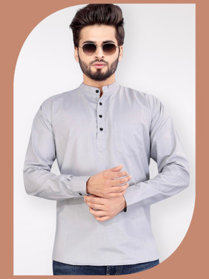 SOPANI Men Solid Flared Kurta(Grey)