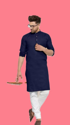 VINAARI Men Solid A-line Kurta(Dark Blue)
