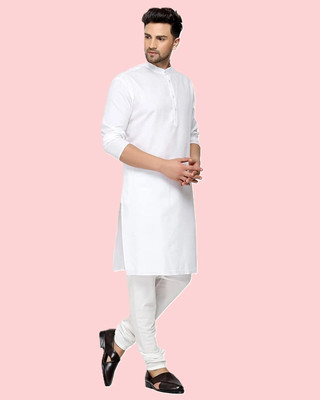 omkar Men Solid Straight Kurta(White)