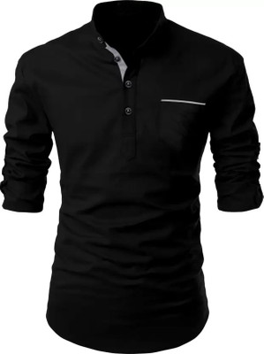 DIMMY Men Solid Straight Kurta(Black)