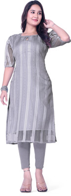 VHCK ENTERPRISE Women Embroidered A-line Kurta(Grey)
