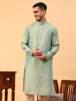 Tabard Men Solid Straight Kurta(Green)