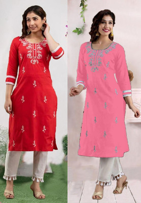 SISTO Women Embroidered A-line Kurta(Multicolor)