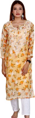 ADR Women Embroidered Straight Kurta(Yellow)