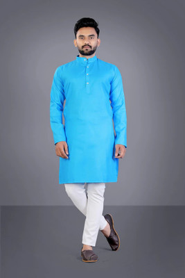 Enmozz Men Solid Straight Kurta(Light Blue)