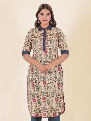 Aramya Women Floral Print Pathani Kurta(Beige)