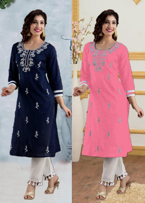 SISTO Women Chikan Embroidery Straight Kurta(Multicolor)