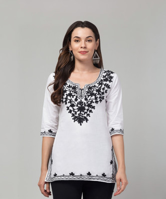 CROWN KING GARMENTS Women Embroidered Straight Kurta(White)