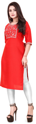 RIDDHI COLLECTION MALL Women Embroidered Straight Kurta(Red)
